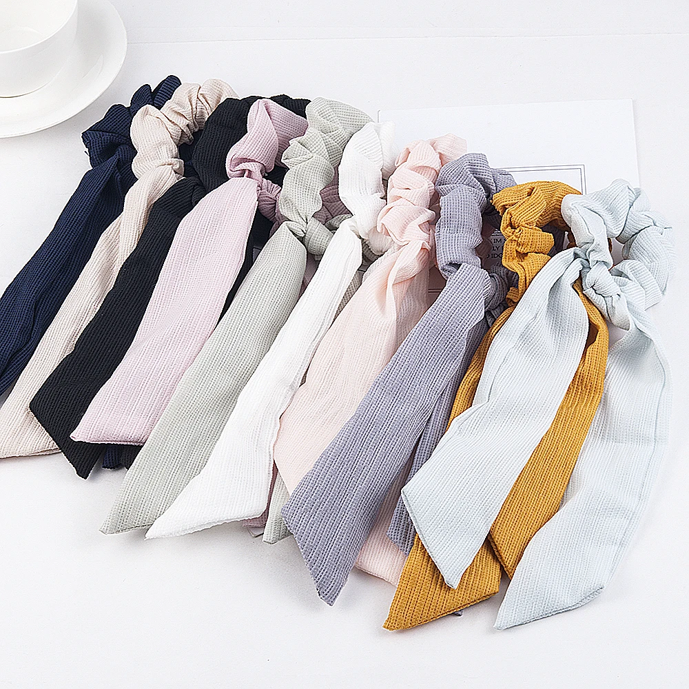 

2019 Summer New Fashion Sweet Scrunchie Women Ribbon Elastic Hair Band Bow Scarf Hair Rubber Hair Ropes Girls Hair Accessories