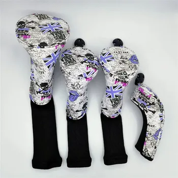 

New UK Skull Golf Complete Set Club Head Covers Driver Fairway Woods Hybrid Irons Putter Covers Mascot Novelty Gift