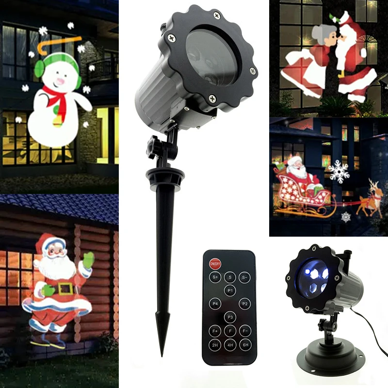 

Christmas Laser Projector Animation Effect IP65 Indoor/Outdoor Halloween Projector 12 Patterns Snowflake/Snowman Laser Light