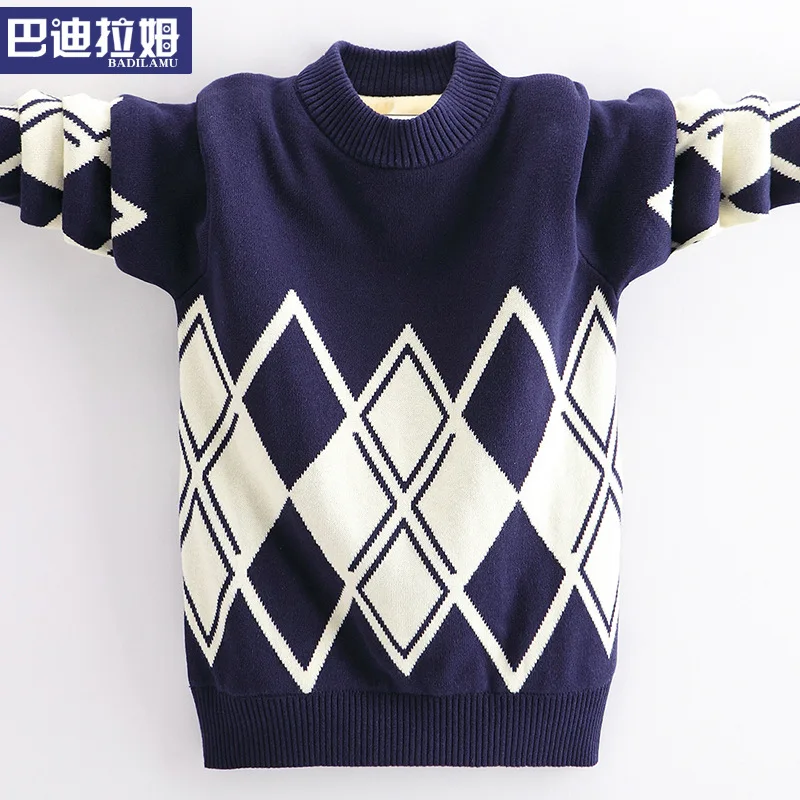 

BOY'S Pullover 2019 Autumn And Winter Middle And Large Brushed And Thick Crew Neck Sweater New Style Child Cotton Knitwear Child