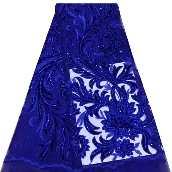 

Latest Sequins African lace fabric 2020 High Quality Lace Velvet Lace royal Blue Nigerian Lace Fabrics For Wedding dress mv597