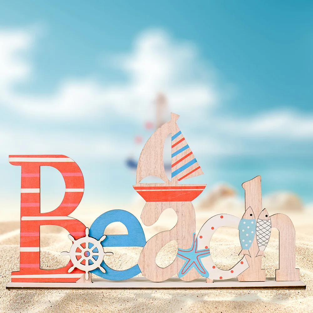 

New Style Mediterranean Blue Ocean Beach Wooden Letters Printed DIY Table Festival Party Ornaments Children Gift Decoration