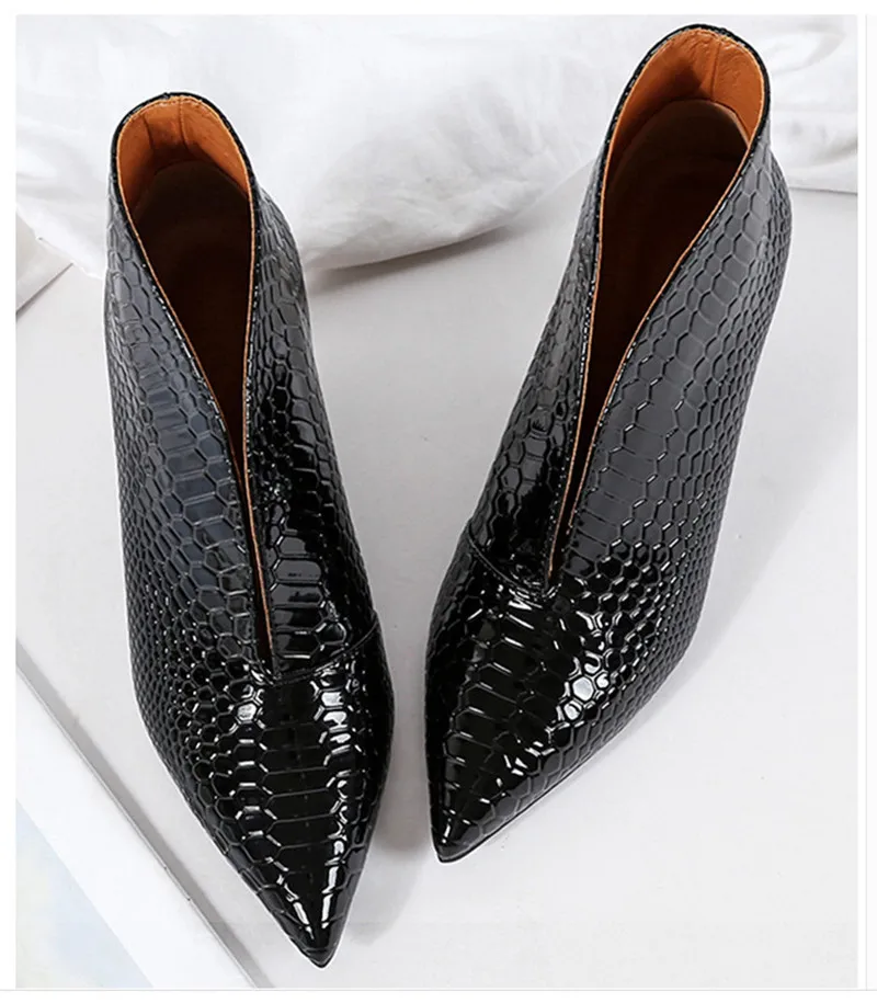 Snake Patent Leather Stilettos Pumps Women Shoes  Tip Head V Mouth High Heels Women Shoes 2020 Spring Small Thin Heel Lady Pumps (9)