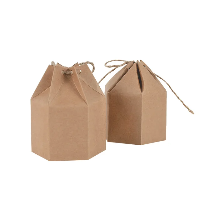 10pcs Hexagon Shape Creative Kraft Paper Candy Boxes Wedding Favors Gift Packaging Box For Birthday Party Baby Shower Decor Kraft Boxes