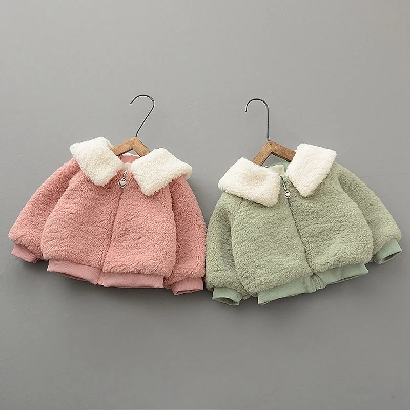 

2019 Warm Winter Children Baby Kids Girls Infants Turn-Down Collar Fleece Velvet Thicken Cardigan Coat Outwear Casacos S9935