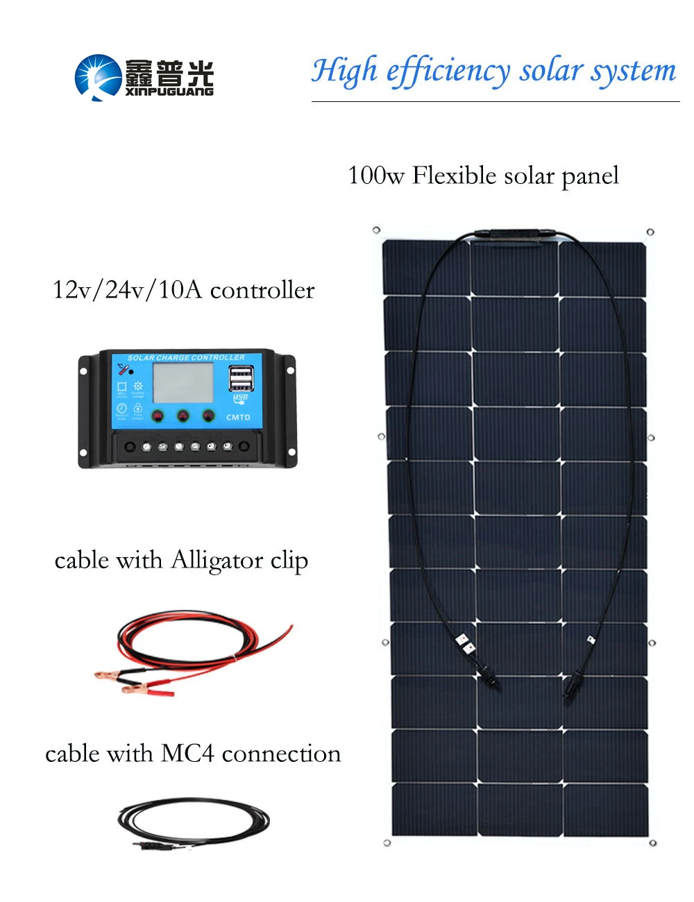 

100w 16v Solar System Flexible Solar Panel Solar Accessories 10A Controller PV Connection Photovoltaic Cable for 12v Battery