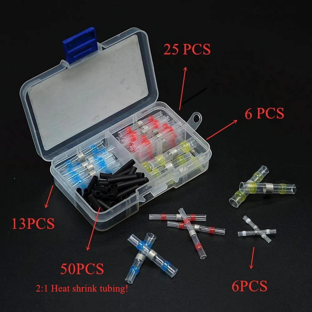 

100PCS Connector Terminal Kit Solder Seal Heat Shrink Butt Wire Connector Waterproof Butt Insulated Terminals Wire Joint