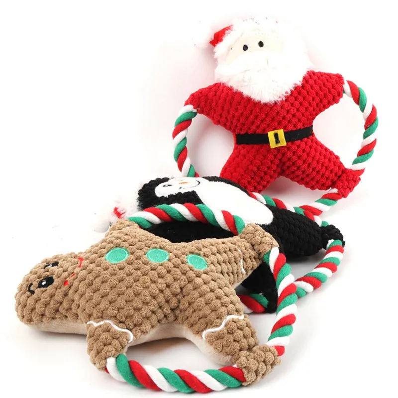 

Christmas Pet Plush Squeaky Dog Toys Santa Claus Molar Teeth Cleaning Training Puppy Bite Resistant Cotton Rope Chewing Toy