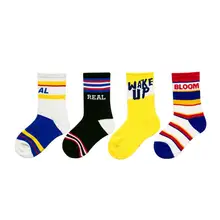 Детский хлопковый набор носков до лодыжек с буквенным принтом, детские гольфы до колена, красивые спортивные носки зимние носки для мальчиков и девочек желтые носки 4 пар/лот