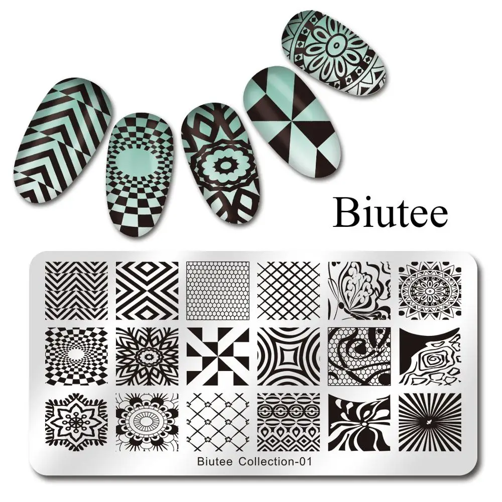 Biutee 1 шт. шаблоны для ногтей пластина Штамповка цветок кружева стекло шаблон