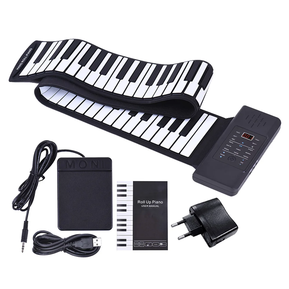 Портативная силиконовая 88 клавишная электронная usb-клавиатура со встроенным литий-ионным аккумулятором и громким динамиком с одной педалью - Цвет: EU PLUG
