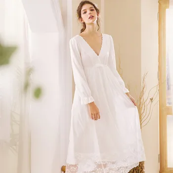 

Summer Women Nightgown Vintage Palace Nightdress Ladies Spring Sexy Sleepwear V-neck Strap Dress Sweet Nighty Nightwear