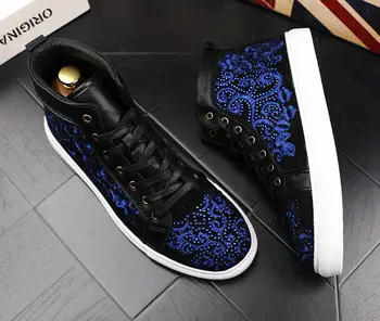 

Europe trend Luxury designe men shoes, punk Gold thread embroidery high tops hip hop men Causal shoes flat board shoes