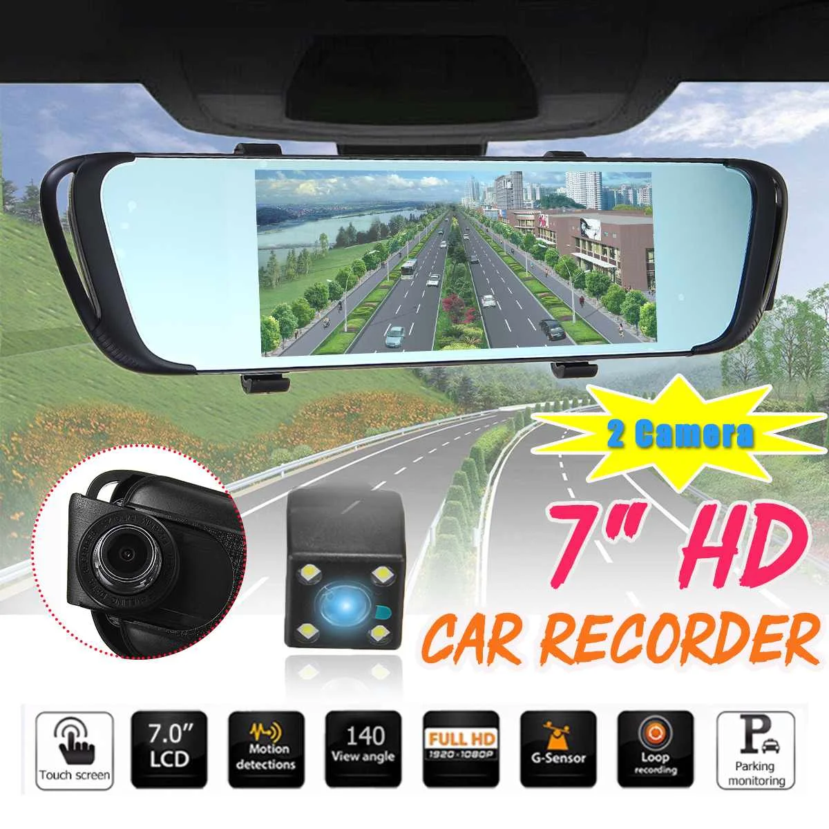 Full HD 1080P Автомобильный видеорегистратор 7,0 дюймов ЖК-дисплей с сенсорным экраном с двойным объективом видеорегистратор заднего вида зеркало видео рекордер мониторинг парковки Автомобильная камера