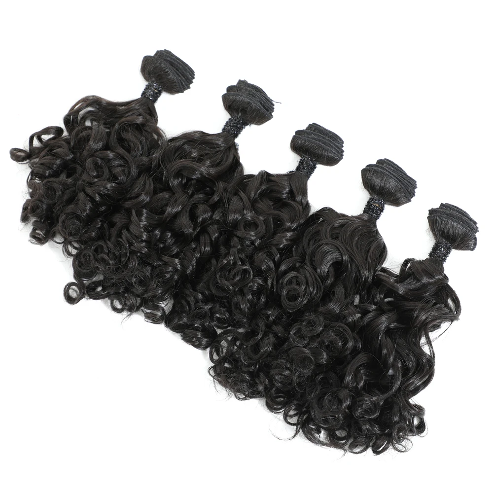 Человеческие волосы на ощупь афро Надувные вьющиеся волосы пряди 18 дюймов 5 Пряди все в одной упаковке 240 г термостойкие синтетические волосы ткет