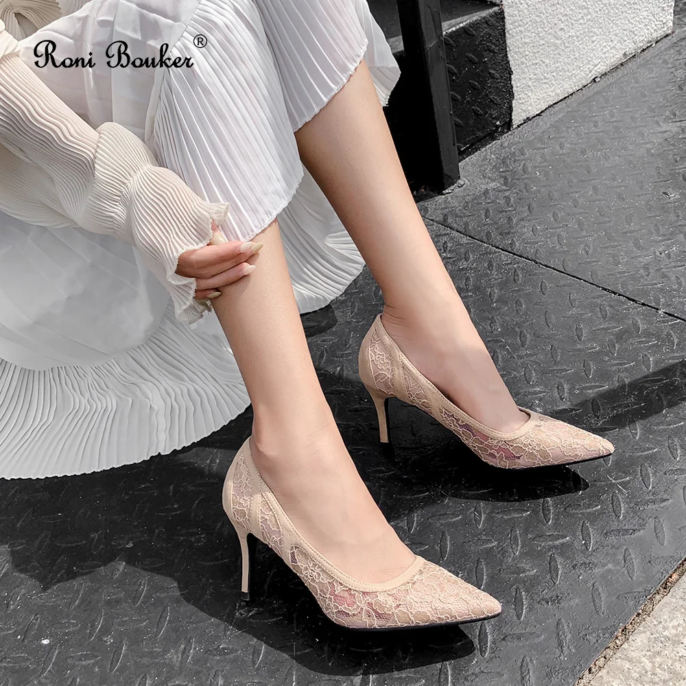 

Roni Bouker Female Pumps Fashion Office Work Wedding Party Ladies Slip-on High Heels Beige Black Pointed Toe Shoes Woman Size39