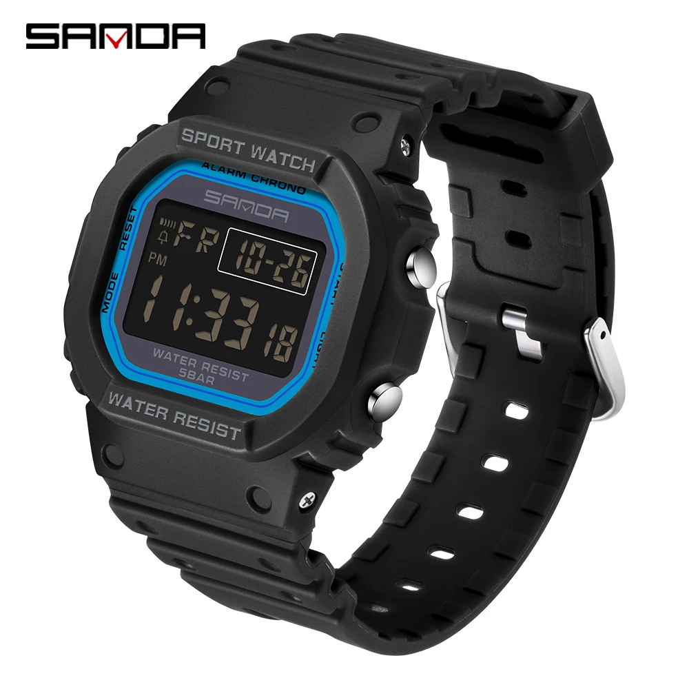 SANDA 2106 LED Display digitale Luminoso Sveglia luminosa Uomo Orologio  elettronico per sport all'aperto (oro nero)