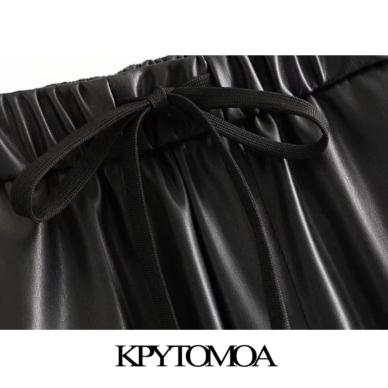 Винтажные стильные женские брюки из искусственной кожи, модные женские брюки с эластичным поясом и карманами, женские брюки до щиколотки