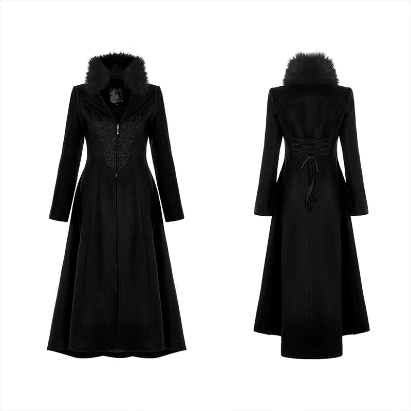 Punk Rave Women's Gothic Gorgeous Embroidered Wool Long Coat