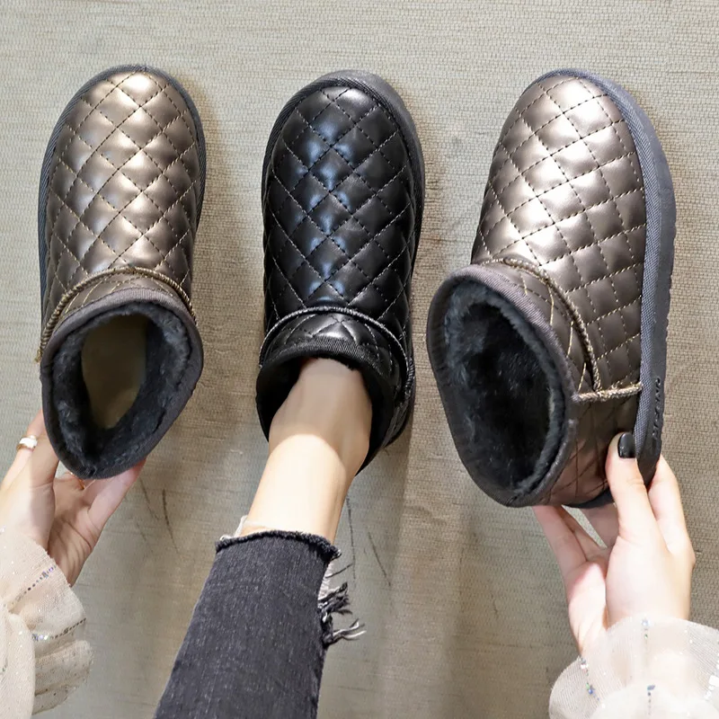 

Snow Boots Women Shoes Warm Plush Fur Ankle Boots Winter Female Slip On Flat Casual Shoes Waterproof Ultralight Footwear