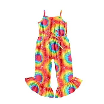 

kid girl colorful dye print ruffle one piece girl Jumpsuits outfit