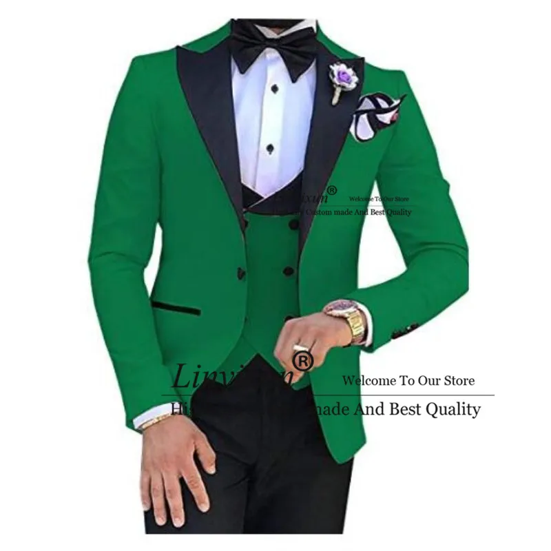 

Green With Black Lapel Suits for Men Custom Made Terno Slim Groom Custom 3 Piece Wedding Mens Suit Masculino(Jacket+Pant+Vest)