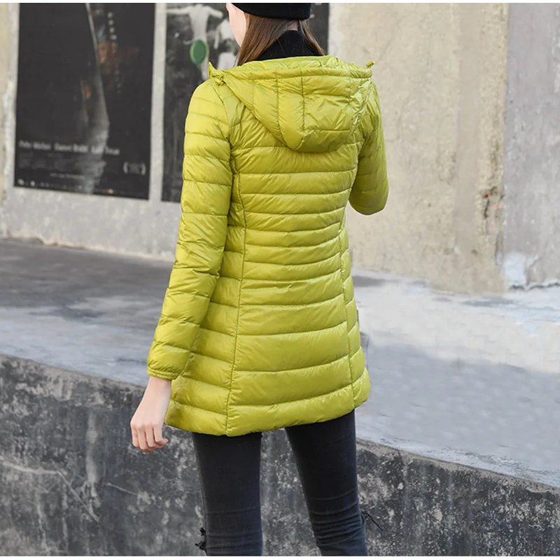 Зимние куртки размера плюс, женские куртки с капюшоном на утином пуху, 5XL, 6XL, 7XL, средней длины, ультра-светильник, пуховая куртка с капюшоном, Осенние парки