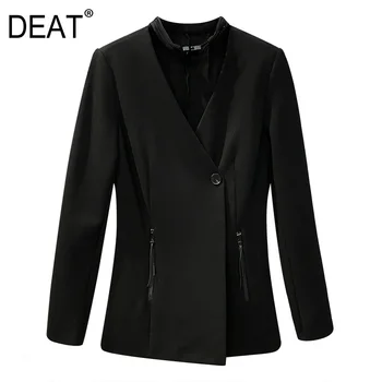 

DEAT 2020 new spring and summer fashion women clothes V-neck full sleeves slim single breasted black blazer WL71301L