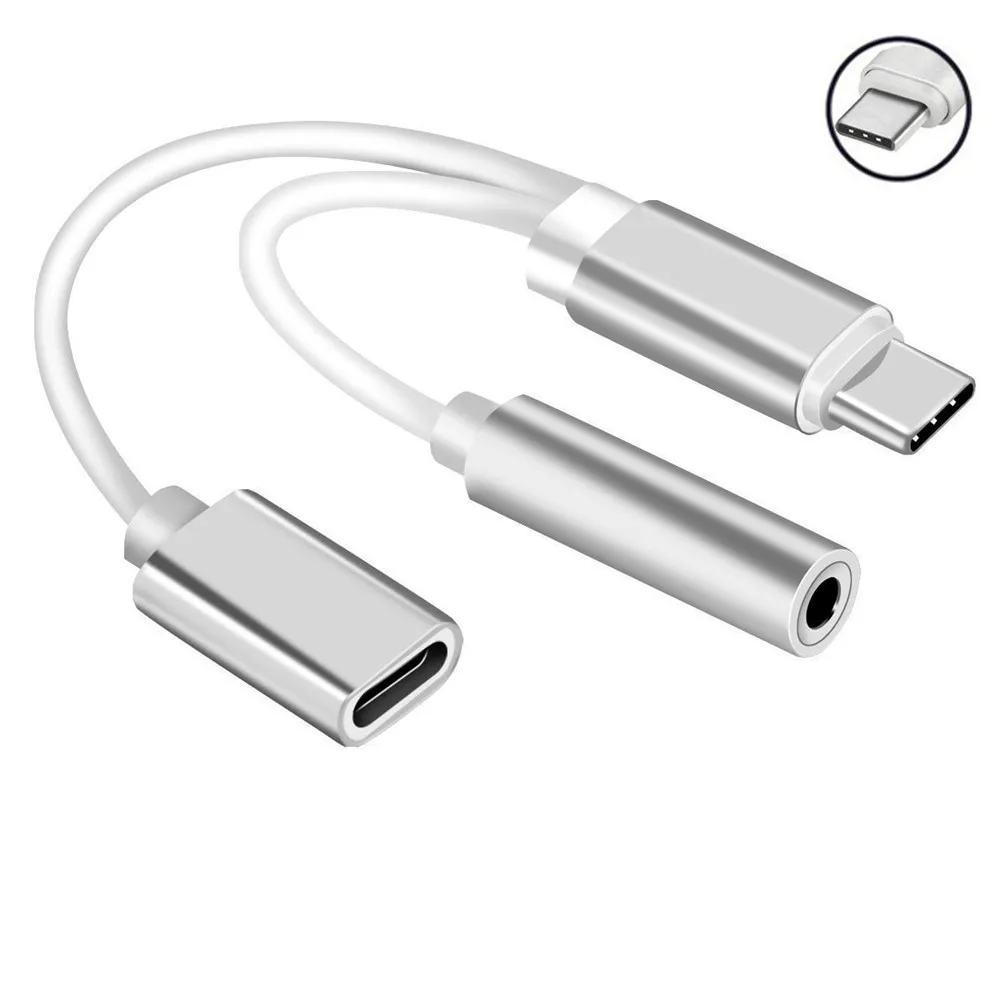 2in1 USB Type C To 3.5mm Jack AUX Audio 