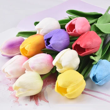 

LAPHIL 10pcs PU Arificial Flower Fake Tulip Flowers Bridal Bouquet for Wedding Home Decoration Real Touch Artificial Flower