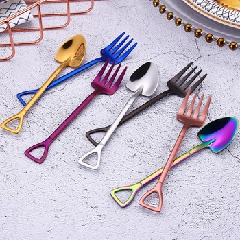 

Stainless Steel Small Shovel Spoon Fork Tableware Coffee Spoon Stirring Spoon Mini Fruit Fork For Tea Coffee Sugar Ice Cream