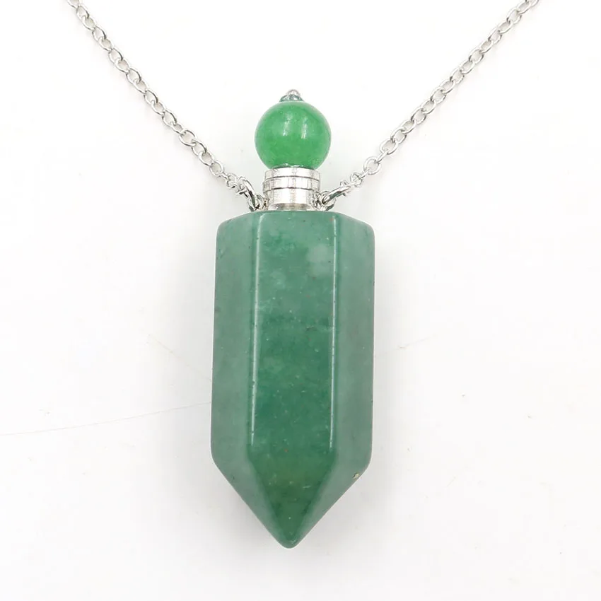 Green Aventurine XSM натуральный камень подвеска в виде бутылочки парфюма ожерелья эфирное масло диффузор шестиугольная колонна Кристалл Quartzs подвески ювелирные изделия 1 шт - Окраска металла: Green Aventurine