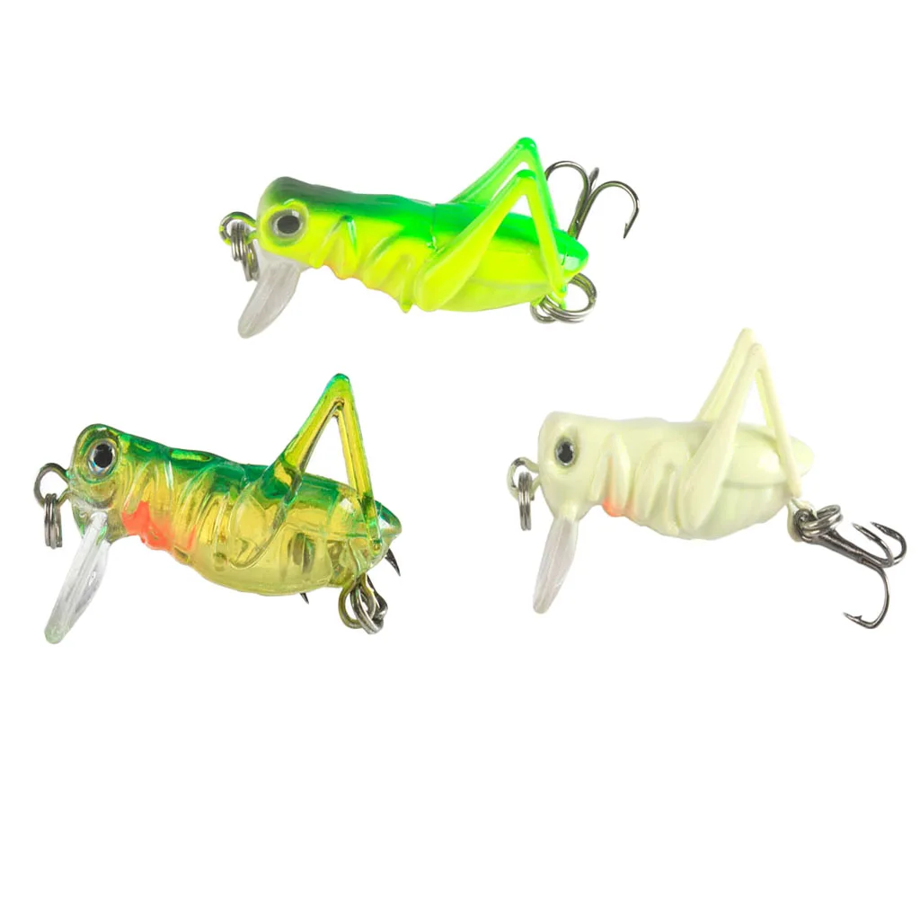 3Pcs Lifelike Insect Grasshopper Fishing Lures Baits Crankbaits Treble Hook Topwater