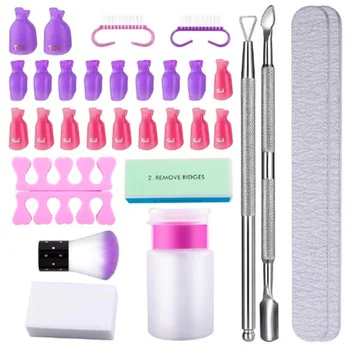 

Gel Nail Polish Remover Kit Cuticle Pusher, Peeler 20Pieces Clips 2Pieces File For Manicure 1 Set Durable