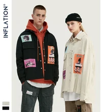 Мужская рубашка большого размера с графическим принтом, модель INFLATION, цвет черный, белый, свободная Мужская Повседневная рубашка в уличном стиле 92154W