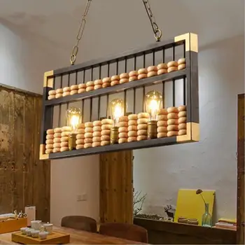 

Retro industrial wine bar Pendant Lamp mahjong hall creative front desk lighting cashier restaurant abacus wooden iron lamp