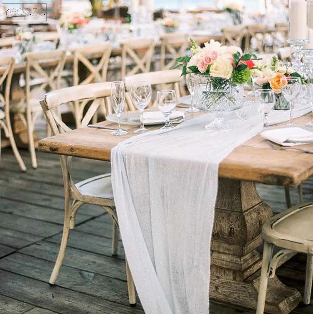 Standrad size gauze table runner outside party banner personalize 22inch x 13ft white fabric runners wedding decoration | Дом и сад