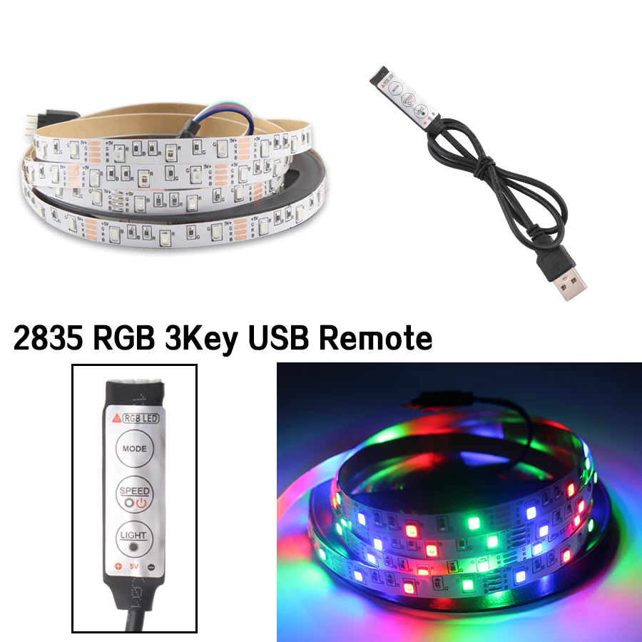 RGB With 3Keymini 5 В USB Светодиодная лента RGB светильник не водонепроницаемый SMD 2835 50 см-5 м 5 в Вольт RGB Светодиодная лента светильник ТВ ПОДСВЕТКА лента с USB контроллером - Испускаемый цвет: RGB With 3Keymini