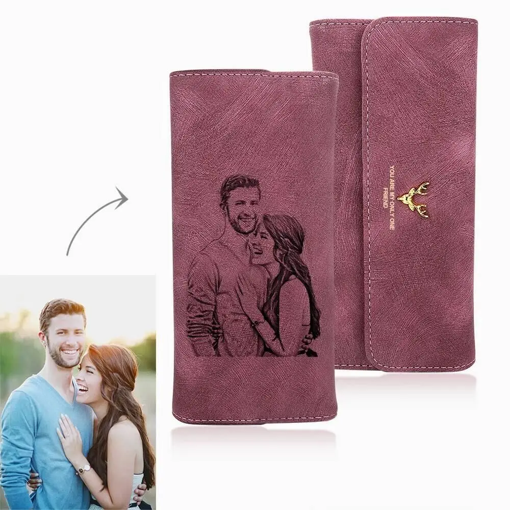 Exclusive Custom Lover Photo Lady PU Wallet Women Pink Long Purse Engrave Name Personalize Leather Wallets Zipper Christmas Gift desktop business card holder stand credit for women mens wallet box photo cards