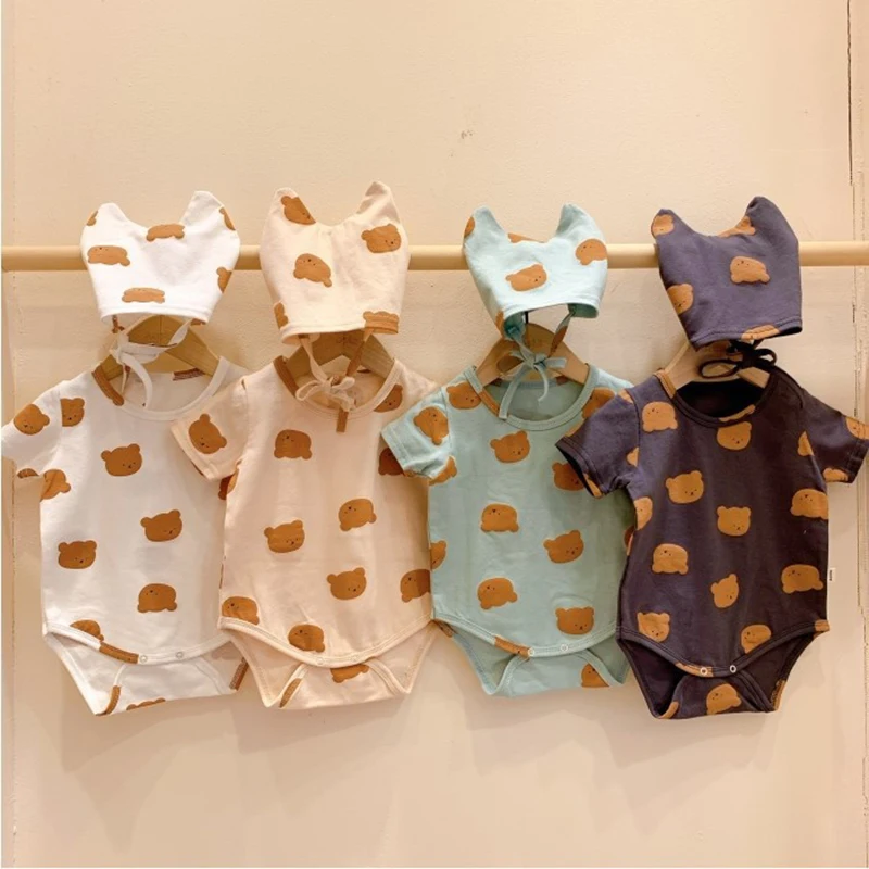 Cotton Baby Bodysuit with Bear Print for Summer