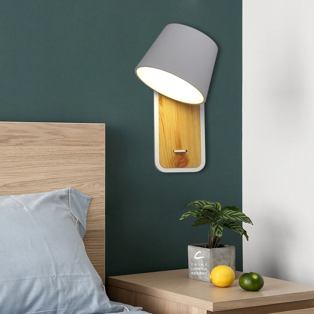 Lâmpada de Parede com Base Madeira e Interruptor Luminárias para Cabeceira Artpad Branco Neutro Led Nordic Parede Escada Corredor Leitura 7 w 15 lâmpada de parede com base madeira e
