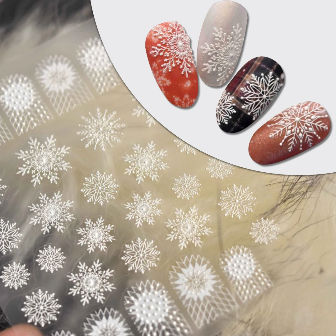 

Snowflake Sticker White Christmas Nail Stickers 5d Engraved Winter Sweater Nail Stickers Art Decorations Diy Nail Decals Design