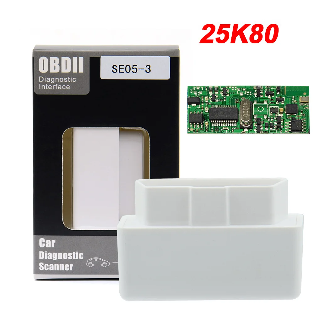 White with 25k80 Супер Мини V1.5 ELM327 Bluetooth ELM 327 1,5 OBD2/OBDII для Android сканер крутящего момента автомобиля код диагностический инструмент - Цвет: White with 25k80