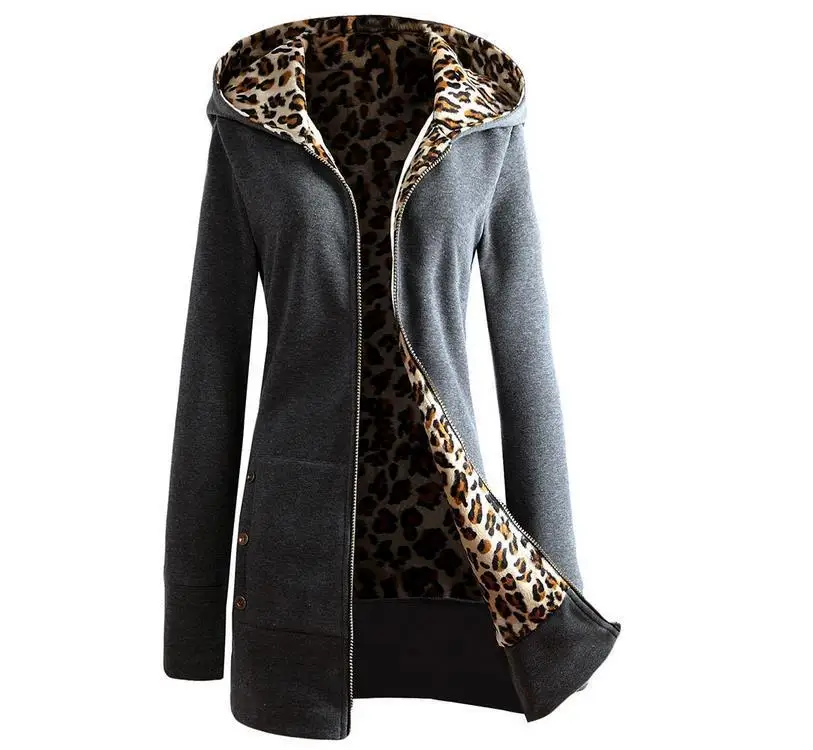 Осень и зима новые популярные модели с капюшоном толстый свитер с леопардовой раскраской плюс бархатное пальто большого размера для женщин - Цвет: 1