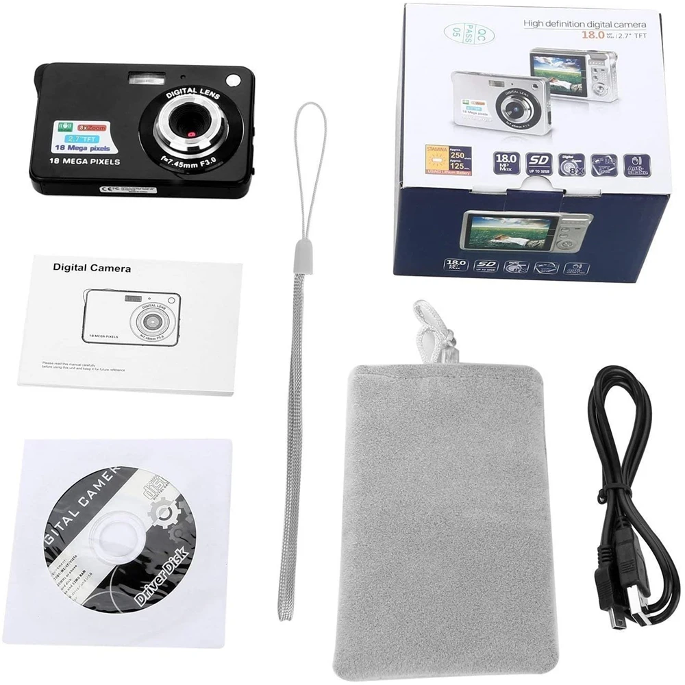 미니 디지털 카메라 손떨림 방지 사진 카메라, 8 배 줌, Tft LCD 스크린 카메라, 2.7 인치, 18mp, 720p