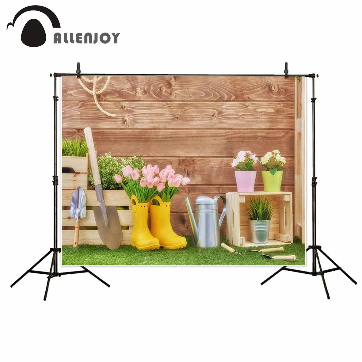 

Allenjoy spring photophone backdrop easter gardening tools wood wall flower child photography background photo studio photocall