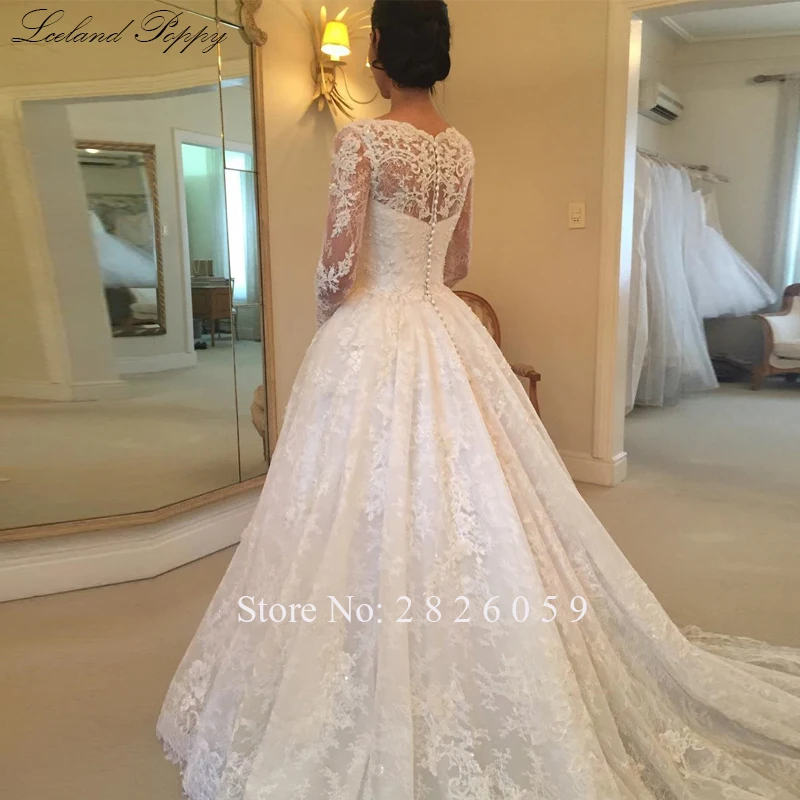 Женское ТРАПЕЦИЕВИДНОЕ кружевное свадебное платье с длинными рукавами Vestido De Noiva длина до пола свадебное платье с украшением из бусин Часовня Поезд