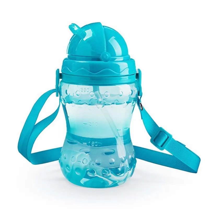 240/330ml Baby Cup Cute Children Learn Drinking Water Straw Handle Bottle Training Drink School Food Milk Bottles