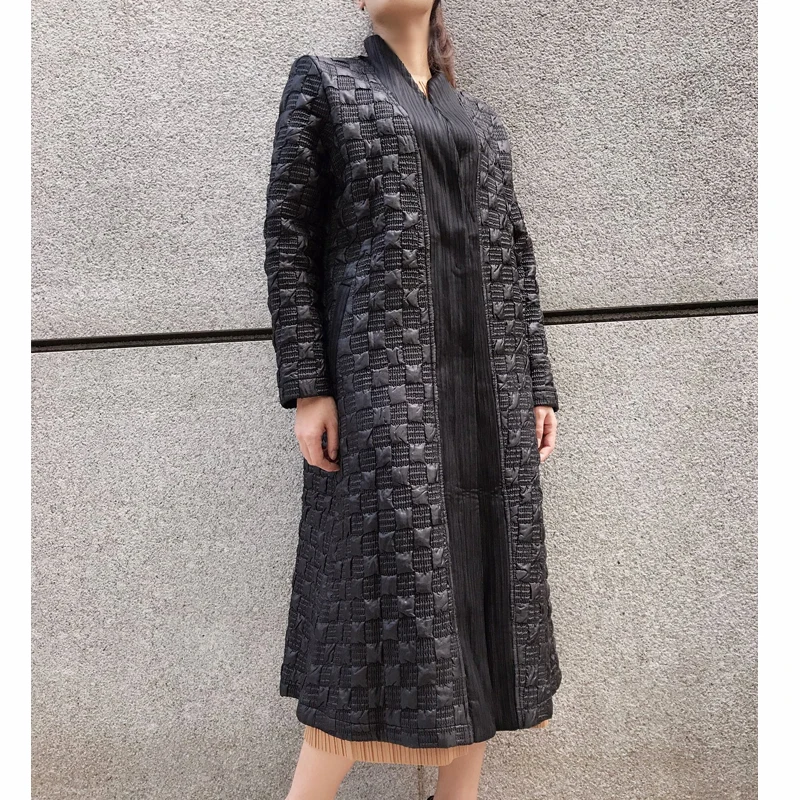 Горячая Miyake Мода Складные сплошной цвет Стенд шеи с длинными рукавами покрытые свободные хлопковые ветровки