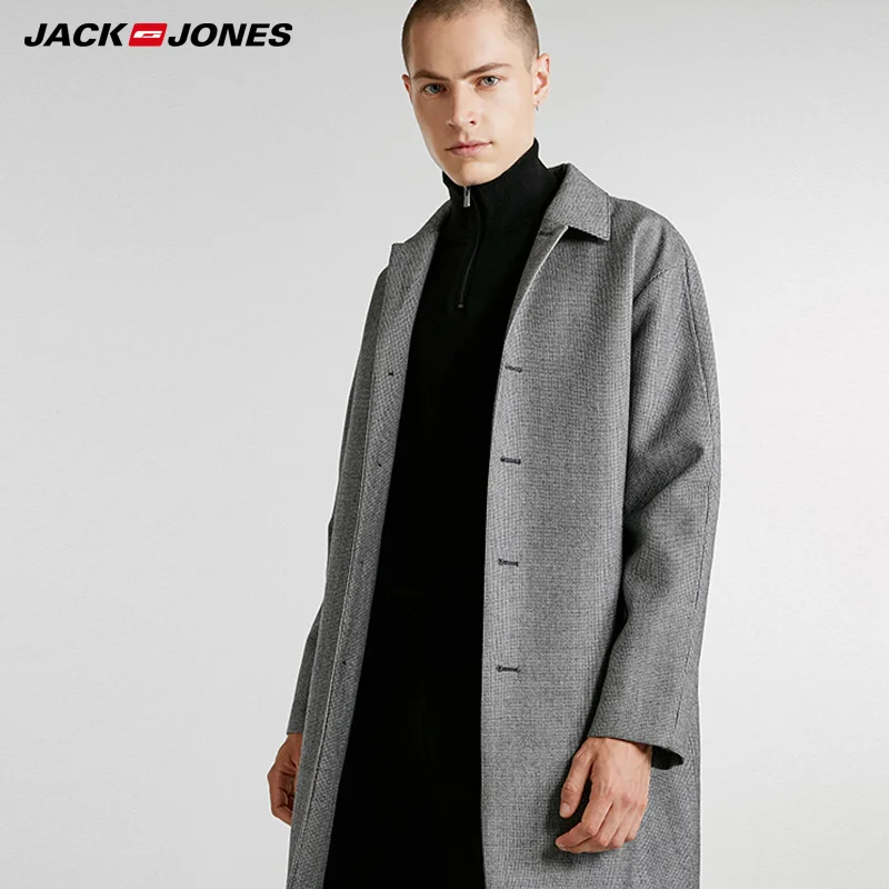 JackJones мужское зимнее шерстяное пальто средней длины в клетку | 218327518